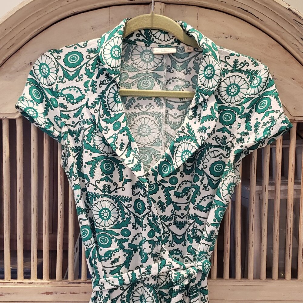 Eva Mendes for New York and Company Green and White Print Wrap Dress  Size 2